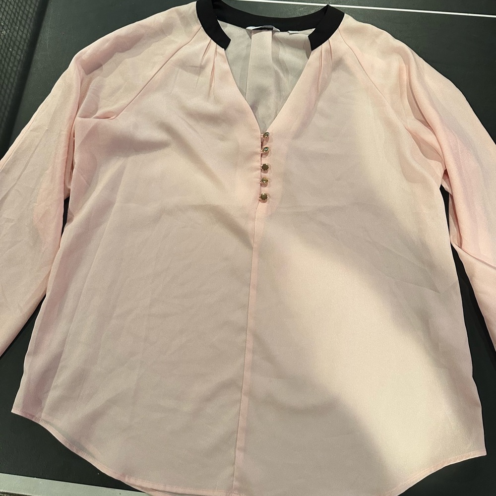 New York & Company Light Pink Blouse with Black Accents